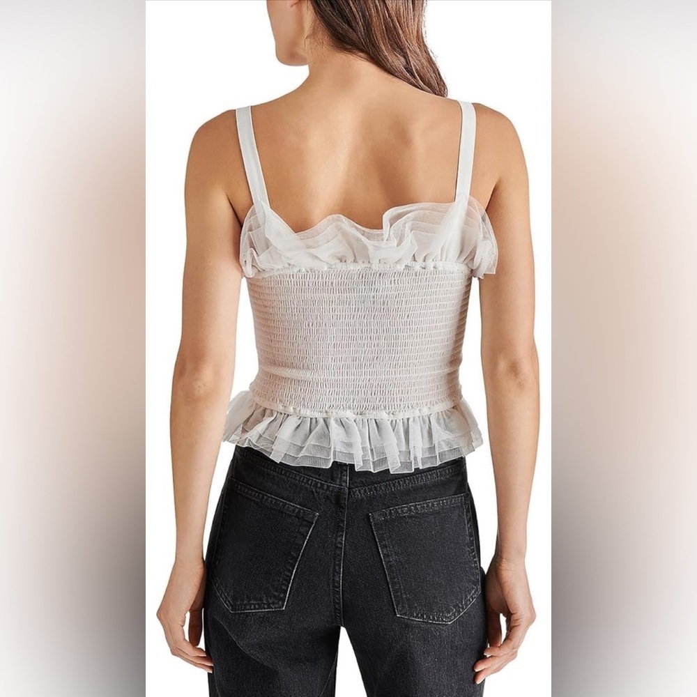 Steve Madden Ivory Ruffled Neckline Top Size M - Picture 3 of 6
